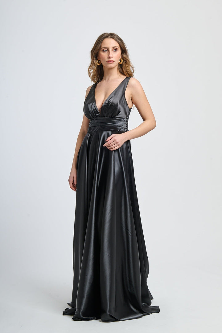 Maxi Satin Dress with V-Neck Sara