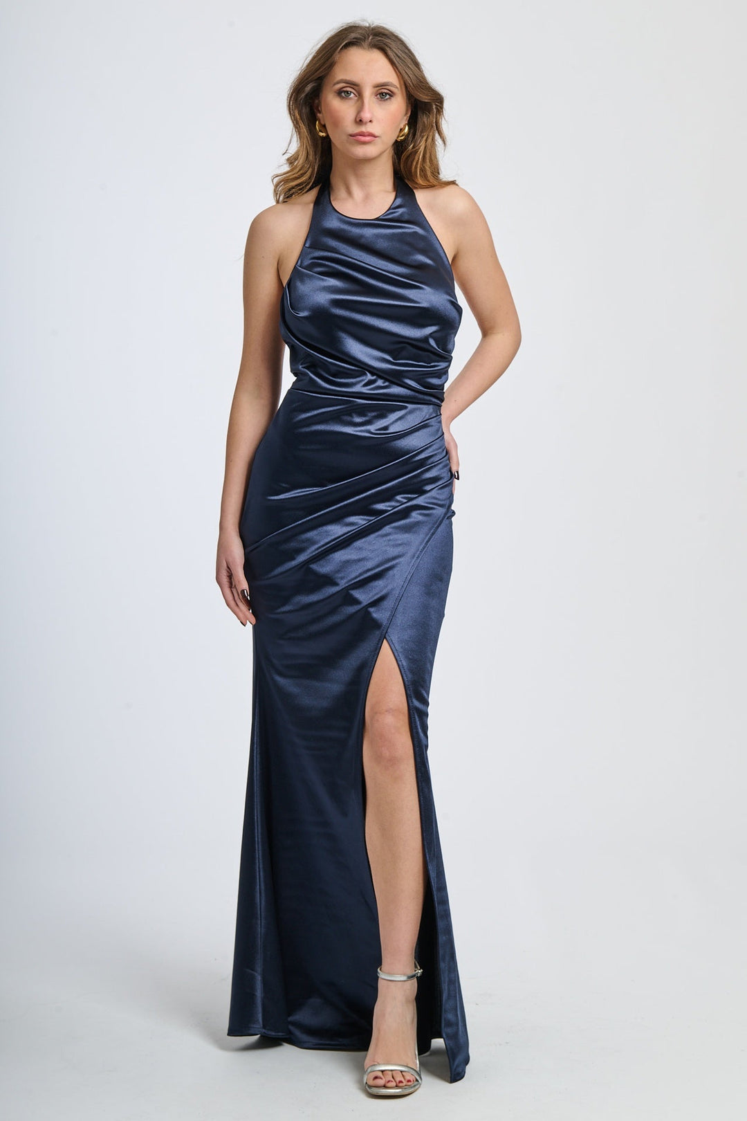 Draped Satin Dress with American Neckline Aria