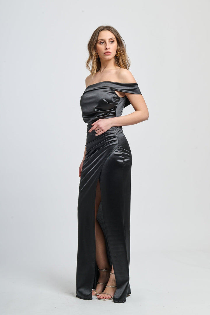 Draped Off-Shoulder Dress Light Blue