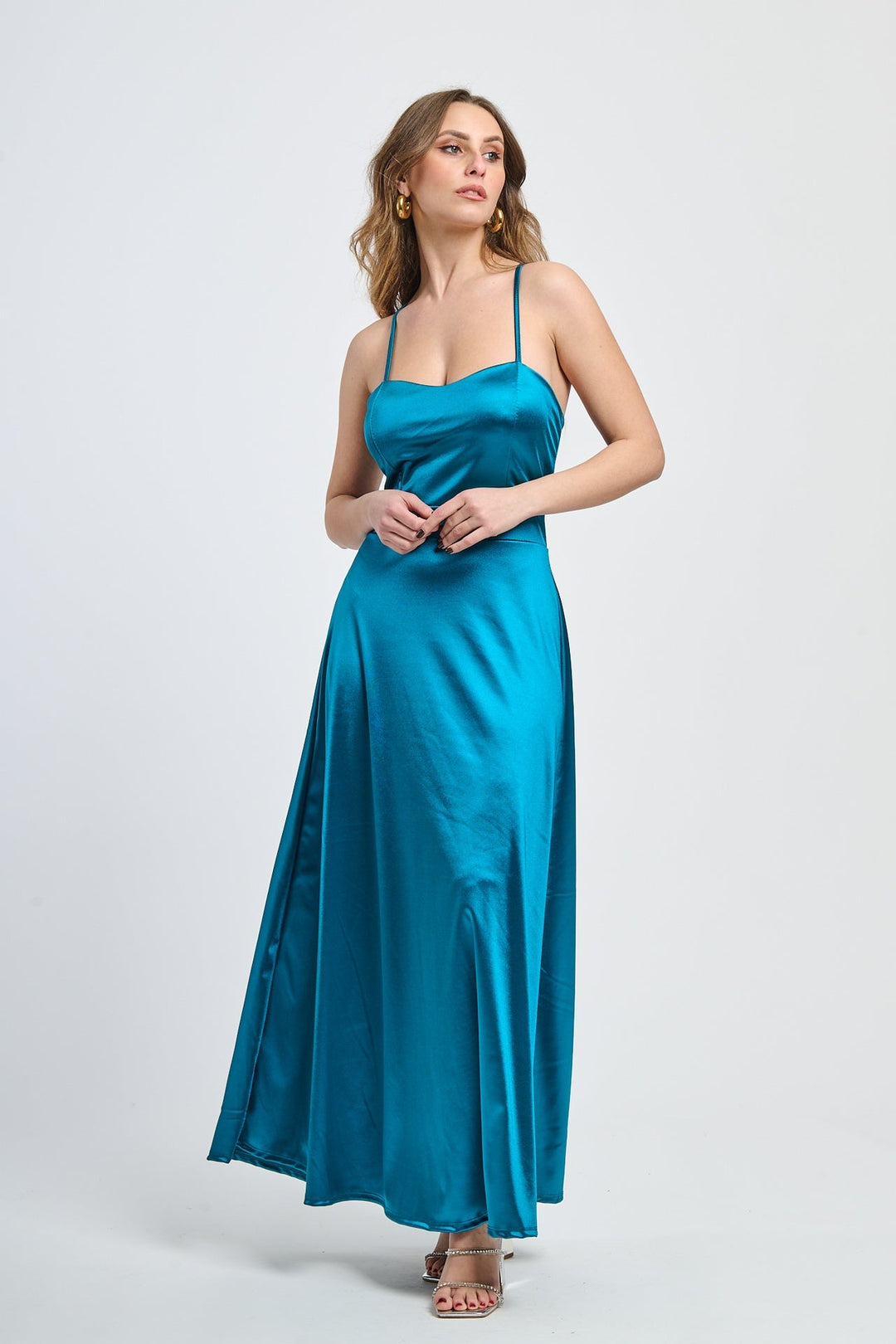 Long satin dress with open back Eva