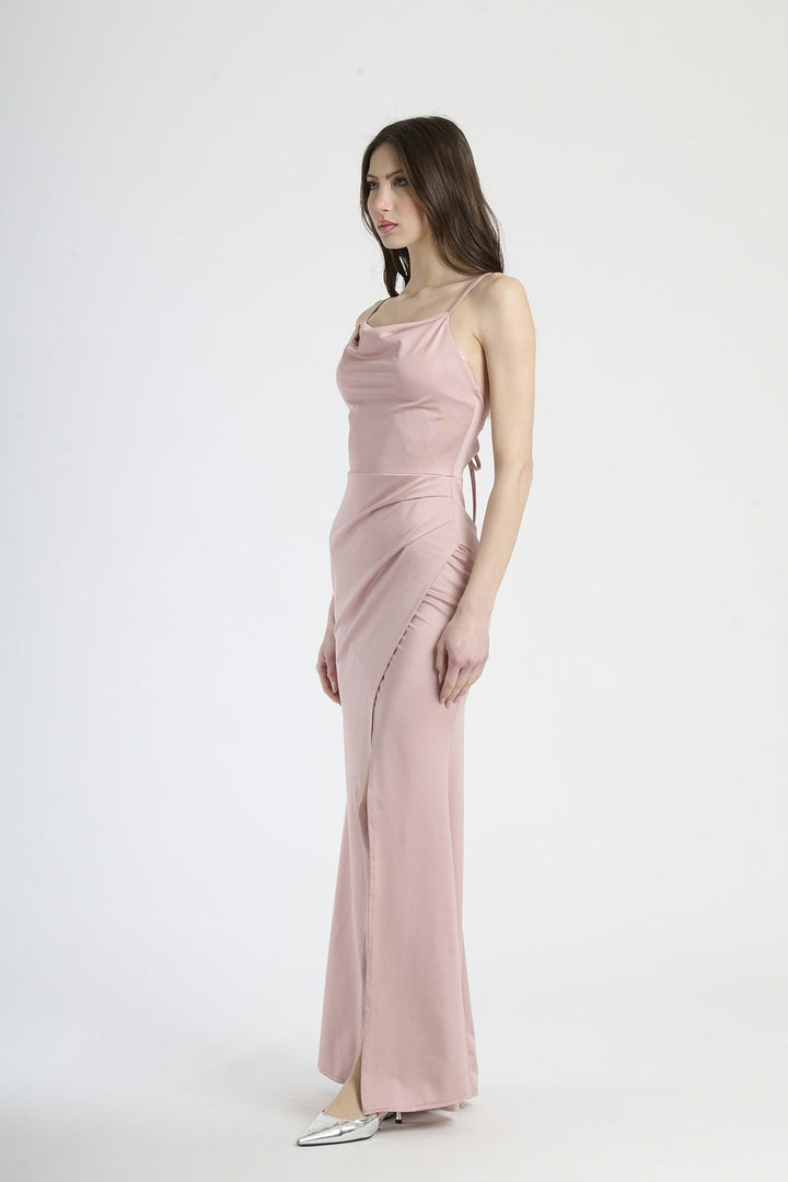 Fitted Draped Dress with Front Slit Ofelia