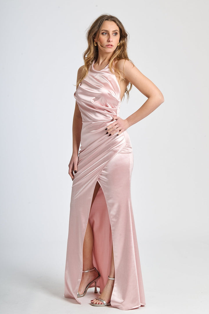 Draped Satin Dress with American Neckline Aria