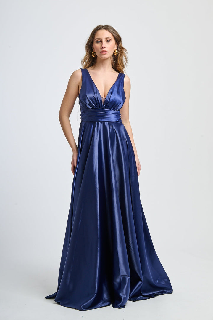 Maxi Satin Dress with V-Neck Sara