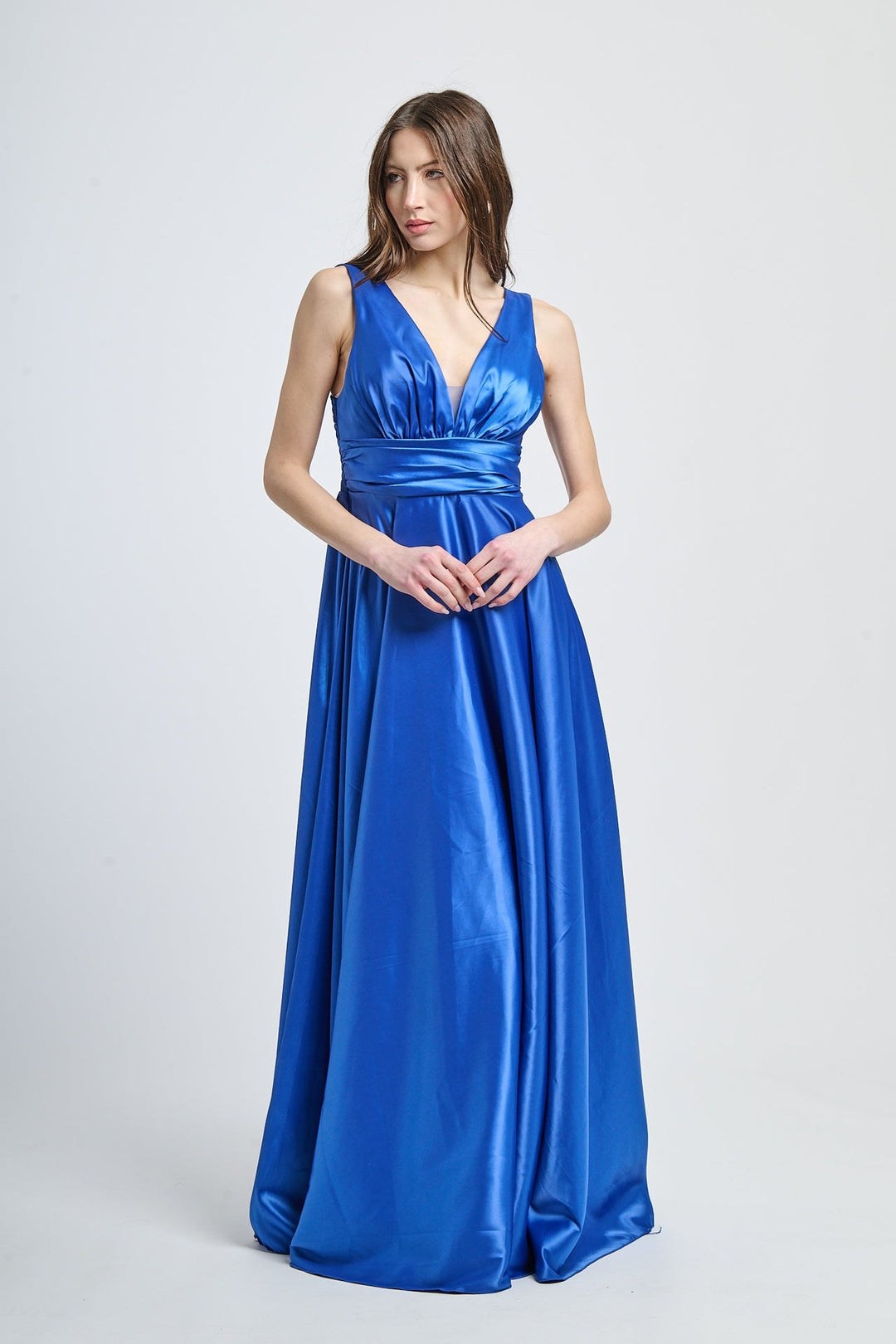 Maxi Satin Dress with V-Neck Sara