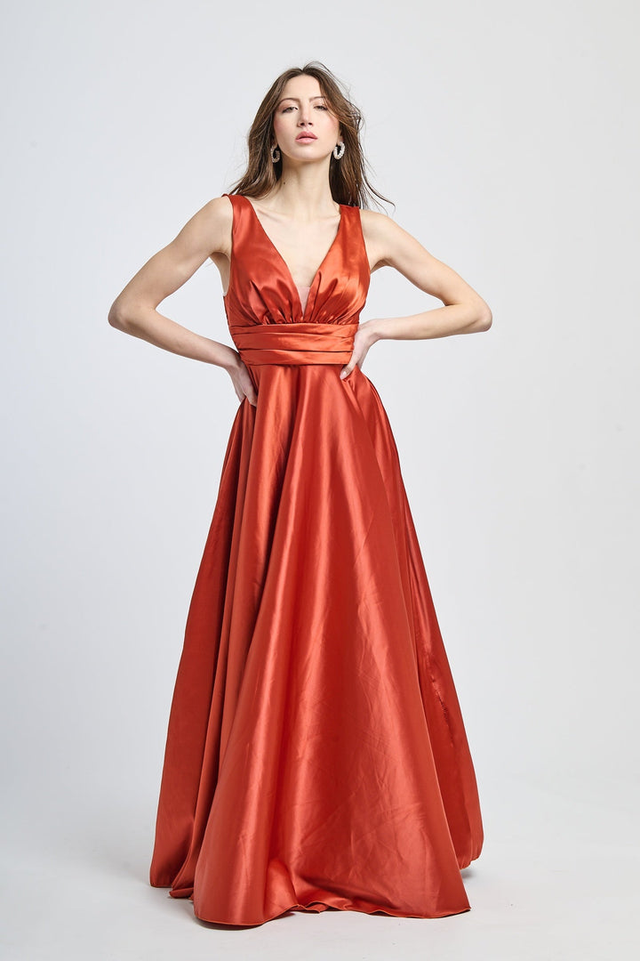 Maxi Satin Dress with V-Neck Sara
