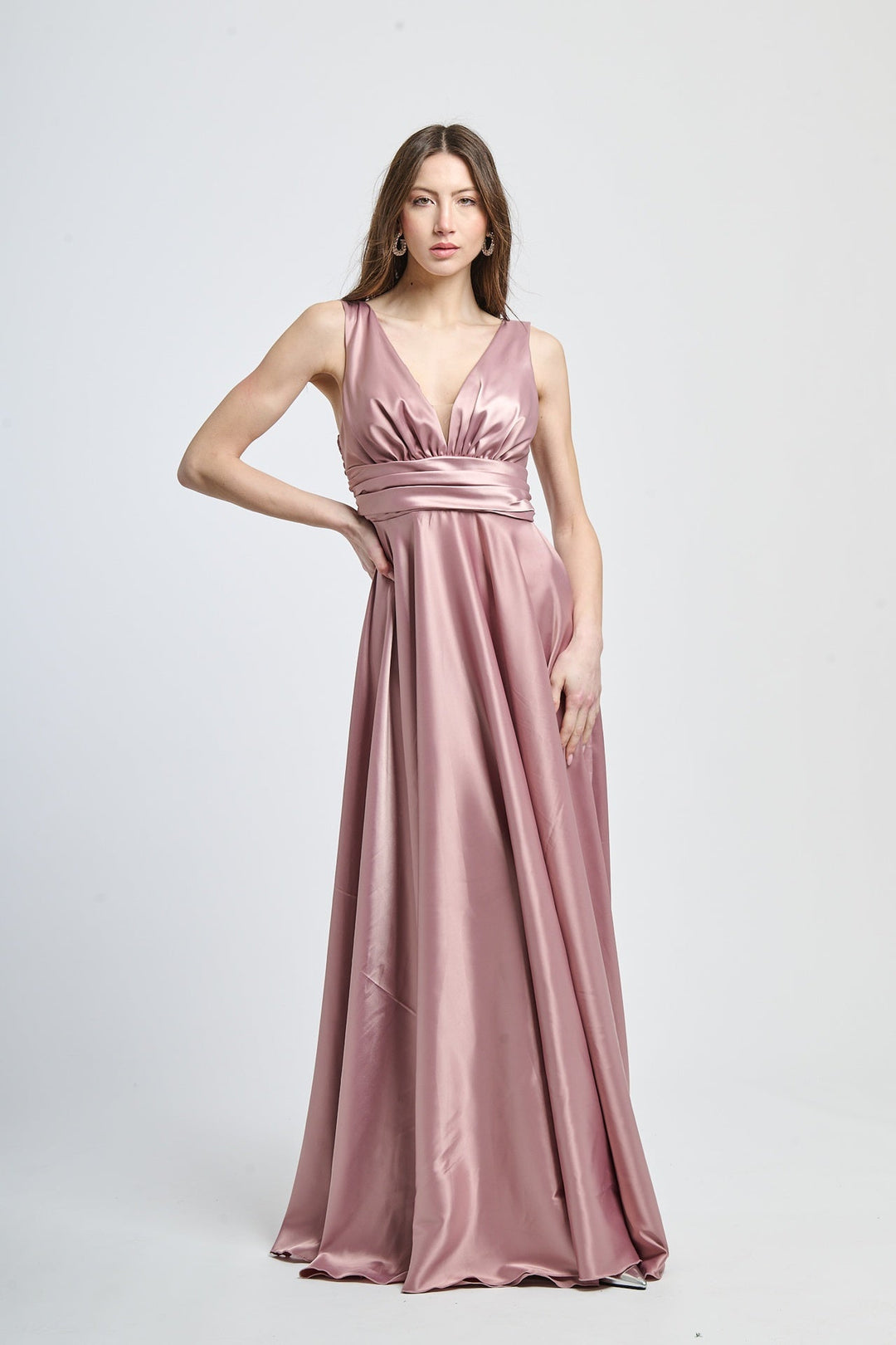 Maxi Satin Dress with V-Neck Sara