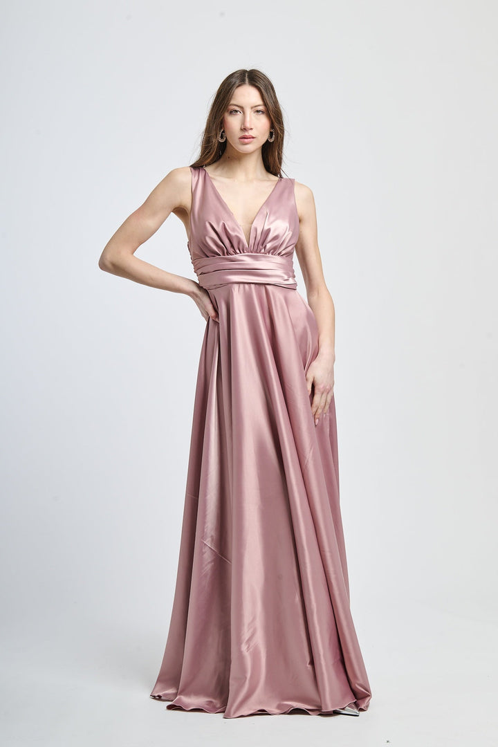 Maxi Satin Dress with V-Neck Sara