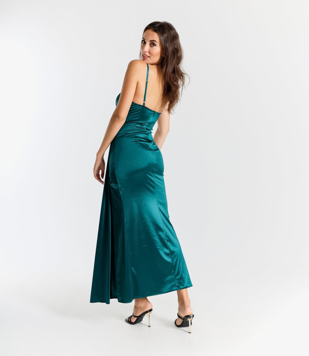 Draped Satin Long Dress with Side Slit Beatrice