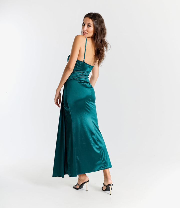 Draped Satin Long Dress with Side Slit Beatrice