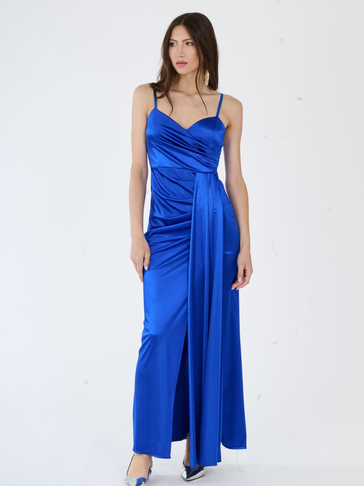 Draped Satin Long Dress with Side Slit Beatrice