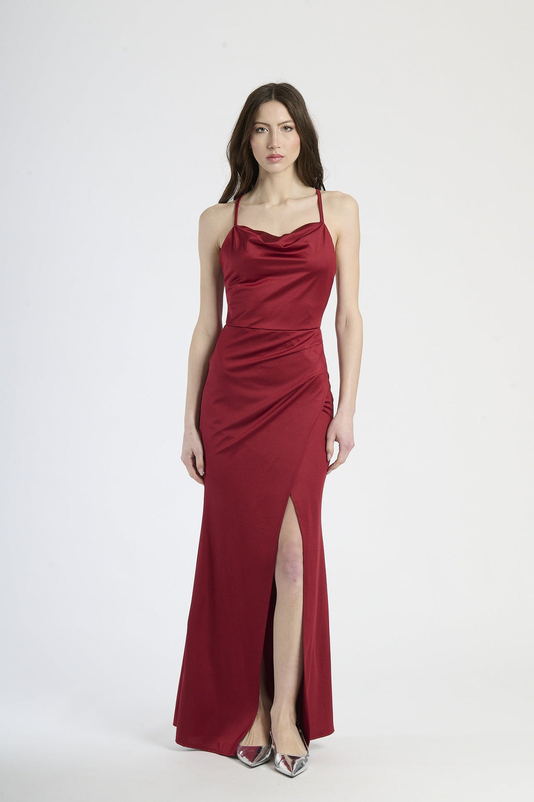 Fitted Draped Dress with Front Slit Ofelia