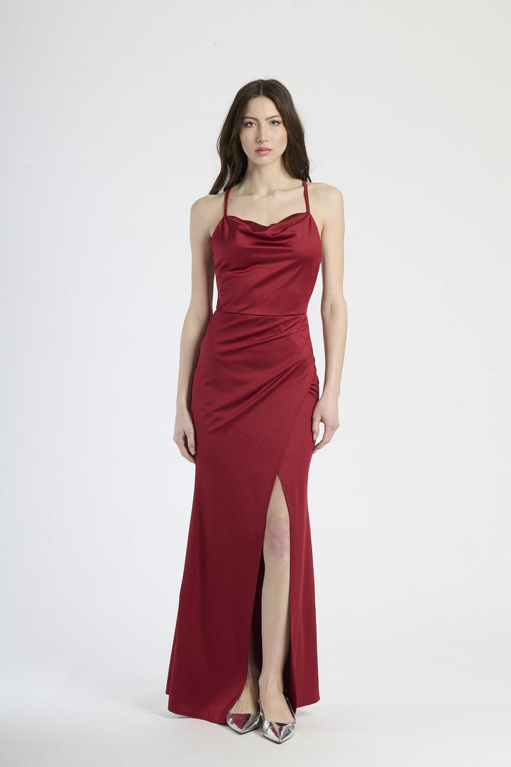 Fitted Draped Dress with Front Slit Ofelia