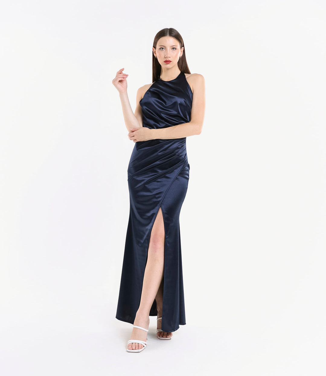 Draped Satin Dress with American Neckline Aria
