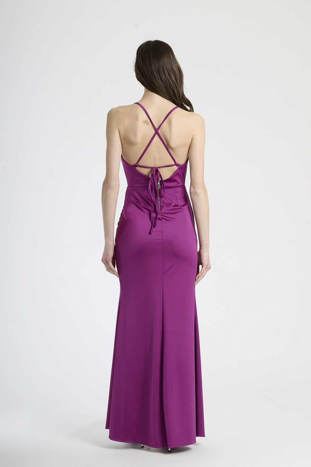 Fitted Draped Dress with Front Slit Ofelia