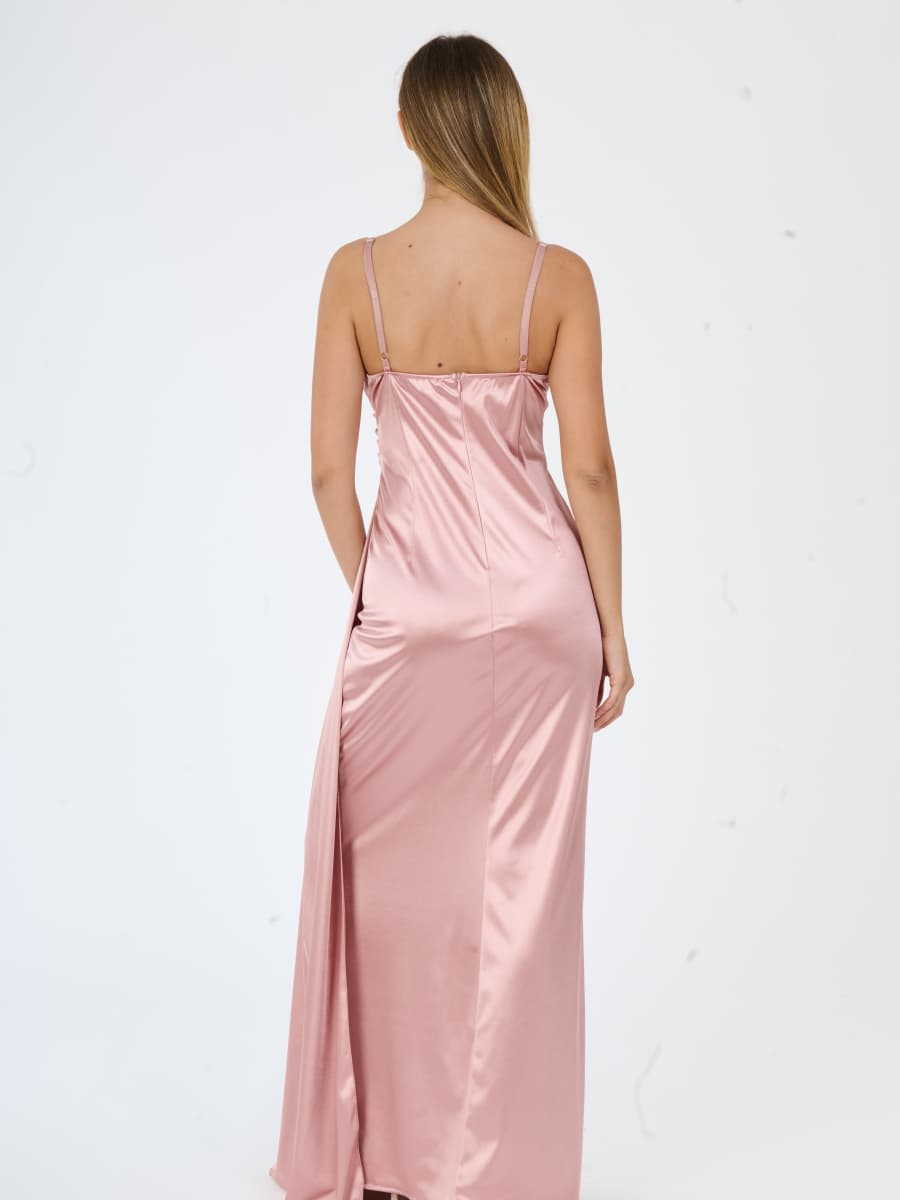 Draped Satin Long Dress with Side Slit Beatrice