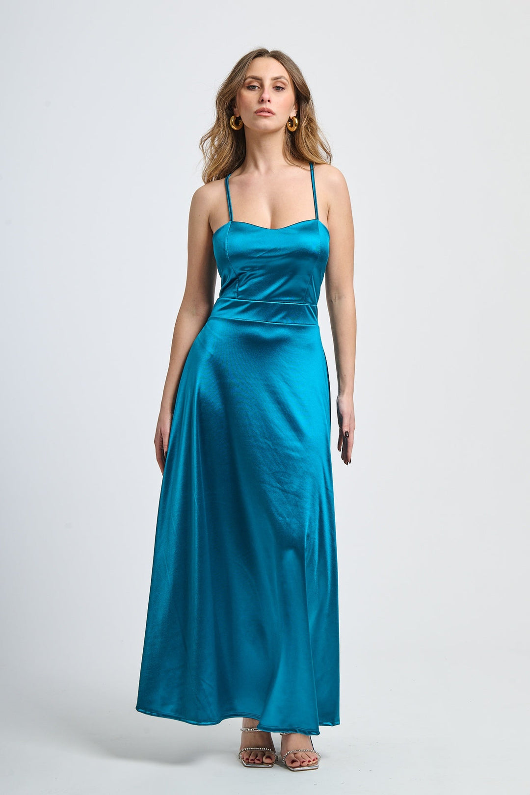 Long satin dress with open back Eva