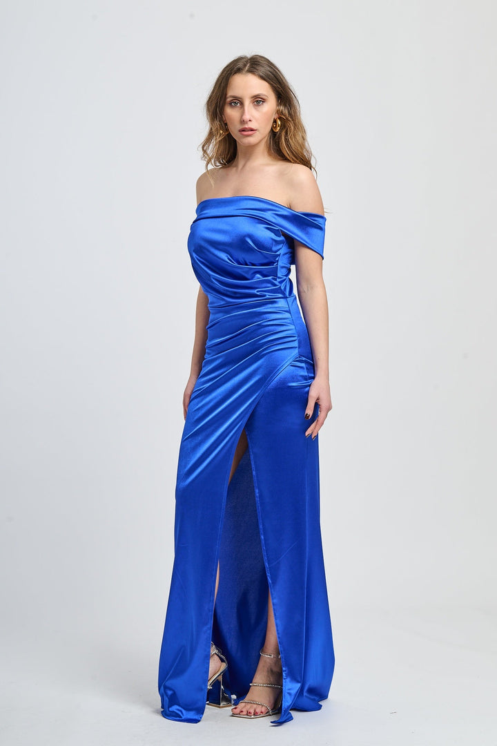 Draped Off-Shoulder Dress Light Blue