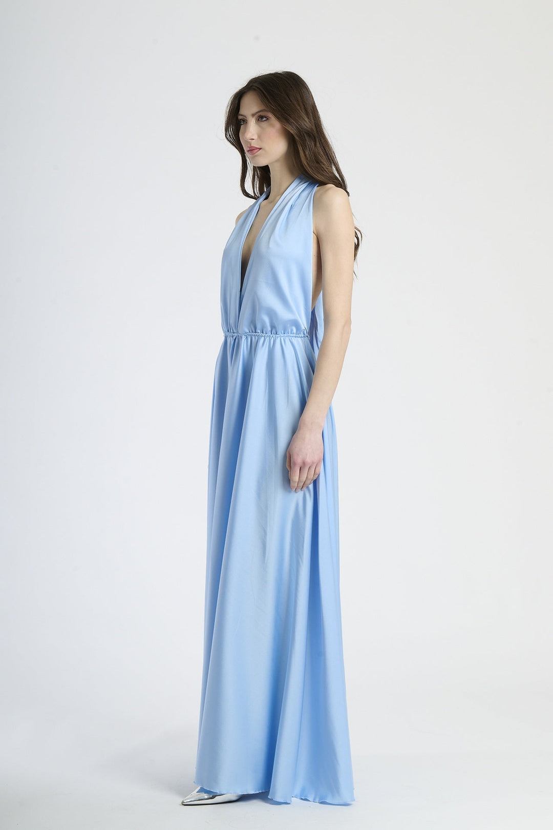 Long Satin Dress with Shoulder Strap and Open Back Pamela