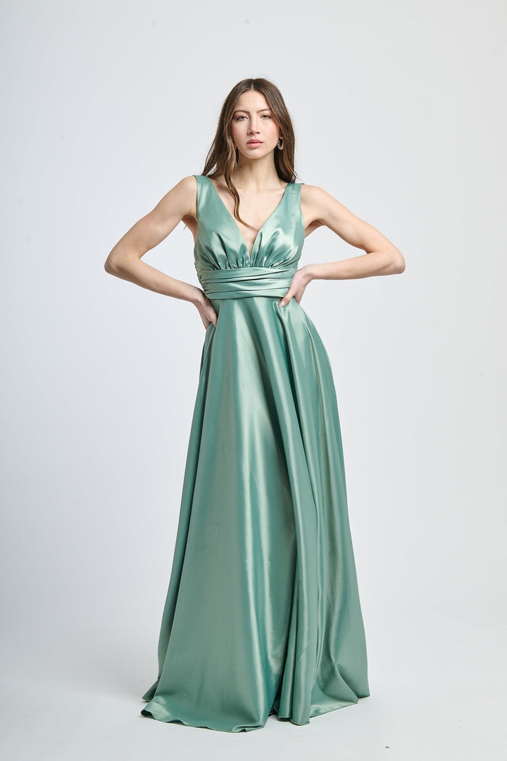Maxi Satin Dress with V-Neck Sara