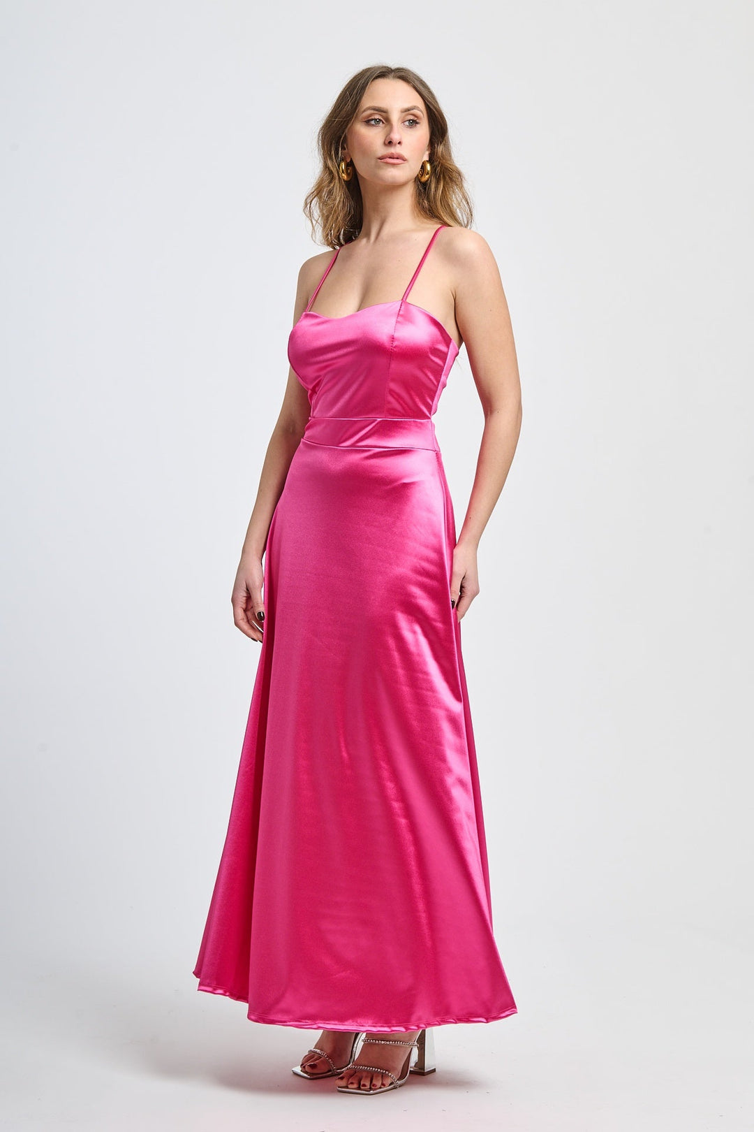 Long satin dress with open back Eva