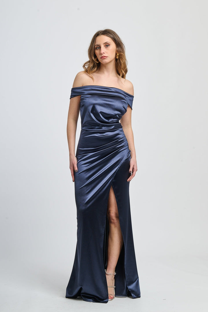 Draped Off-Shoulder Dress Light Blue