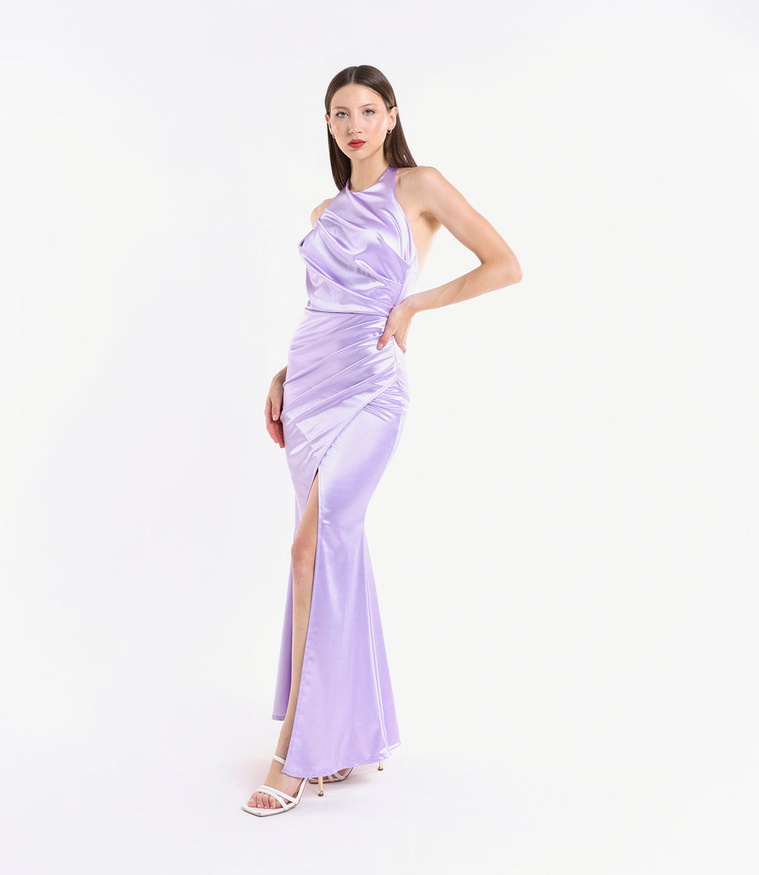 Draped Satin Dress with American Neckline Aria