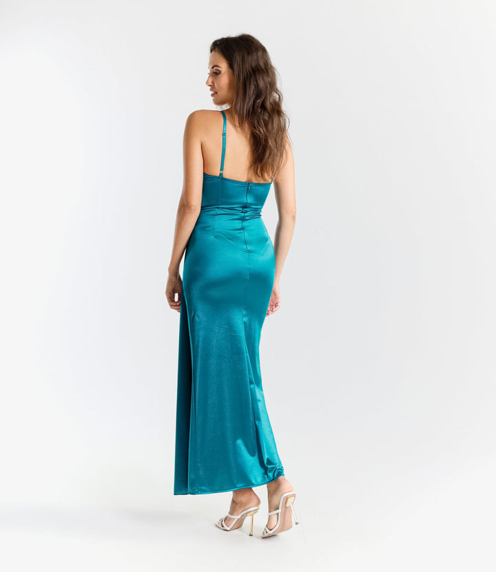 Draped Satin Long Dress with Side Slit Beatrice