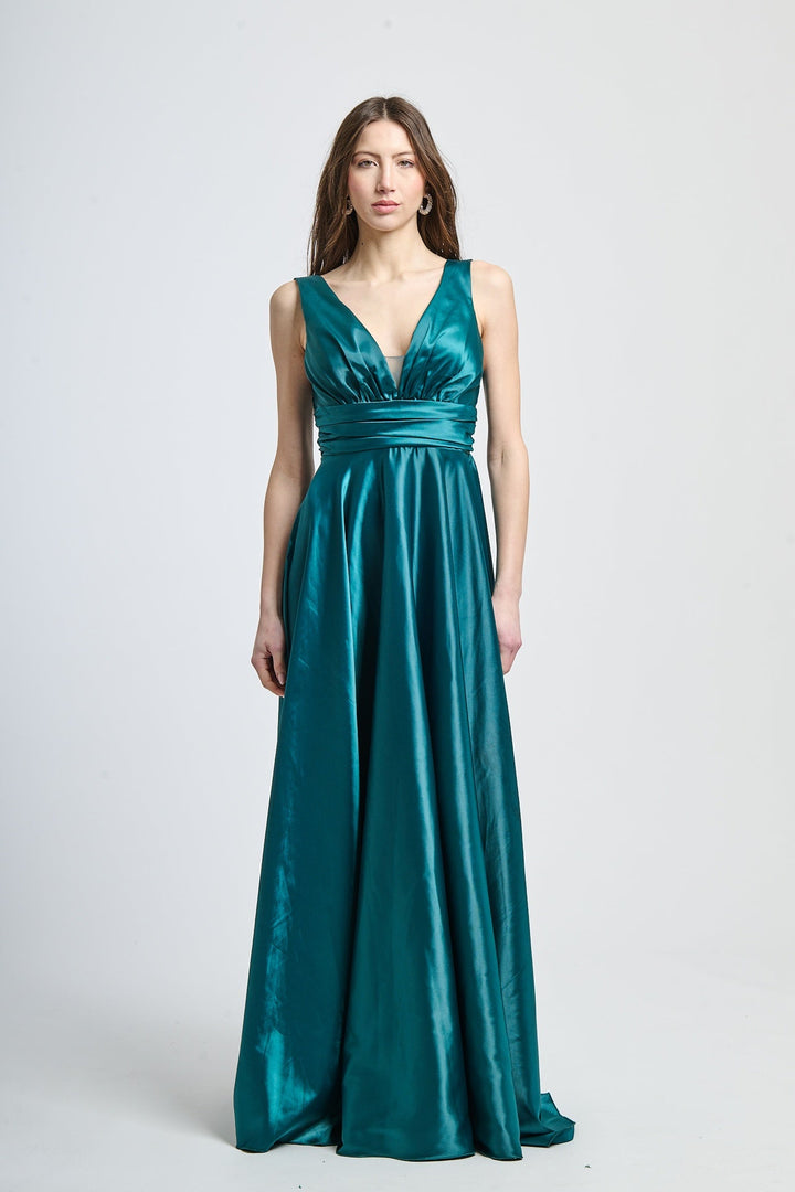 Maxi Satin Dress with V-Neck Sara