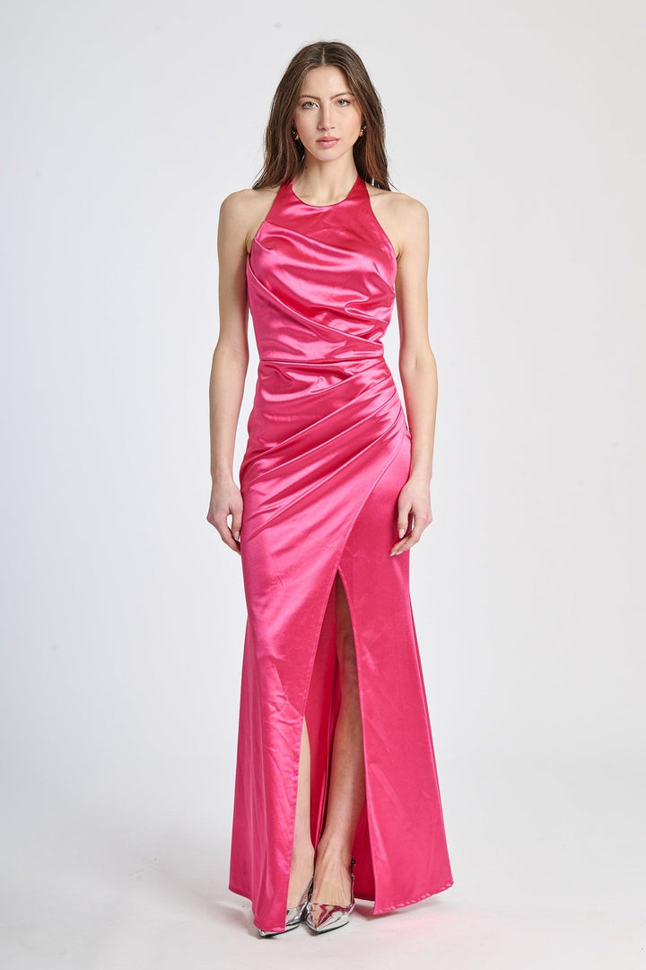 Draped Satin Dress with American Neckline Aria