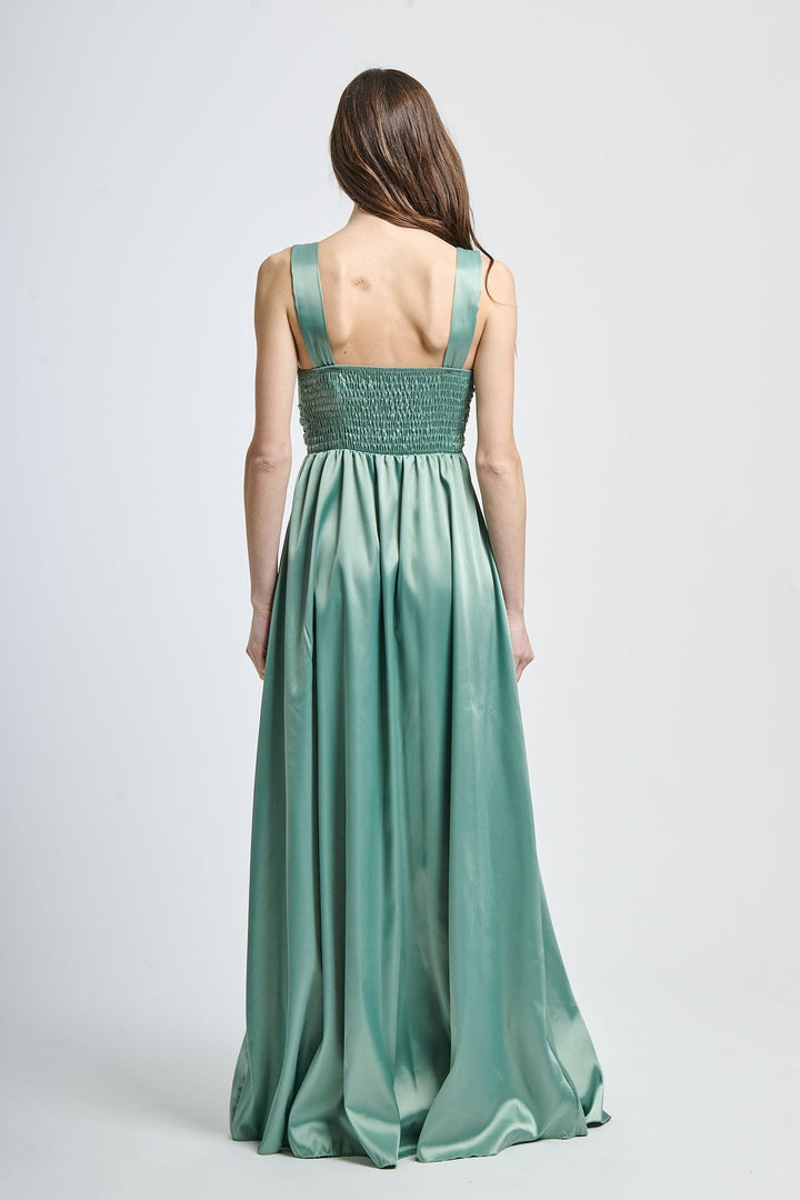 Maxi Satin Dress with V-Neck Sara