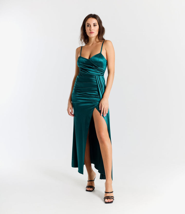 Draped Satin Long Dress with Side Slit Beatrice