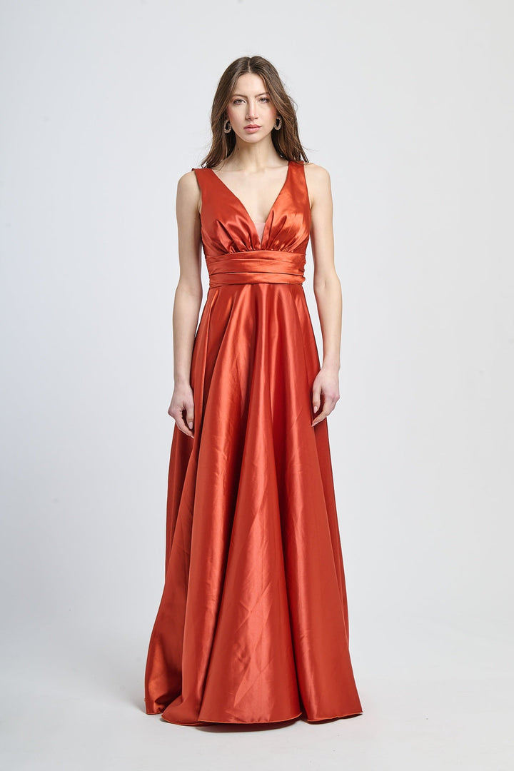 Maxi Satin Dress with V-Neck Sara