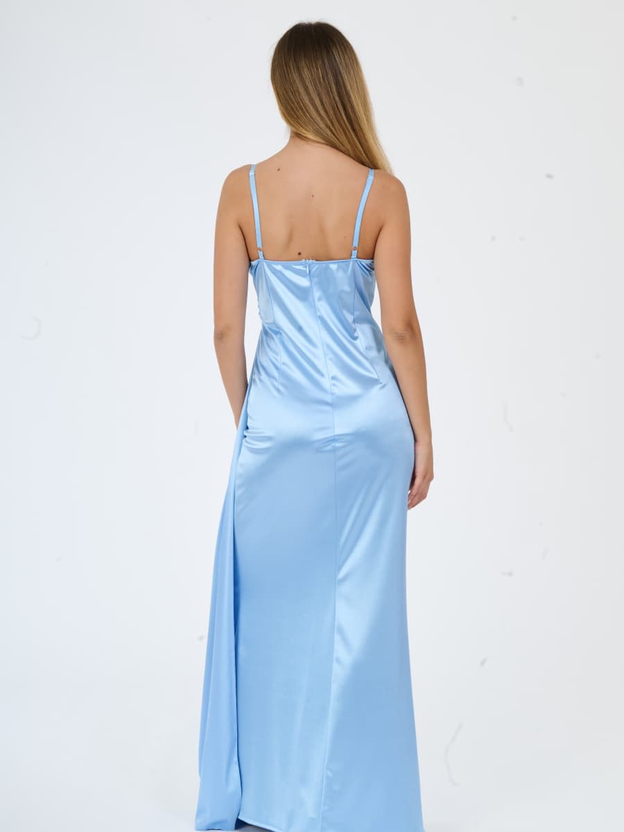 Draped Satin Long Dress with Side Slit Beatrice