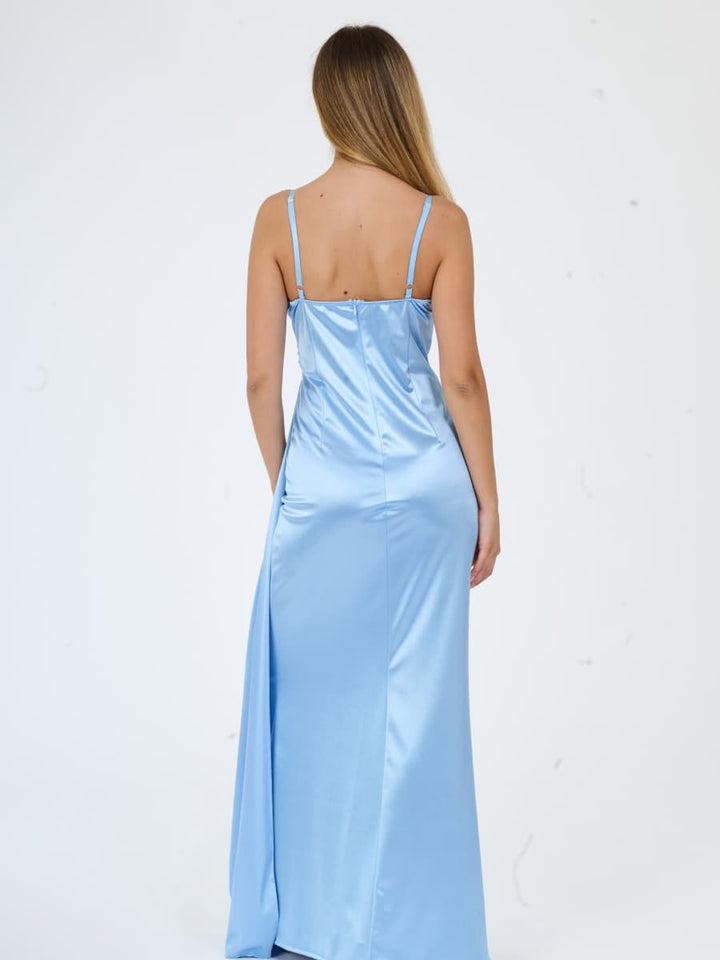 Draped Satin Long Dress with Side Slit Beatrice