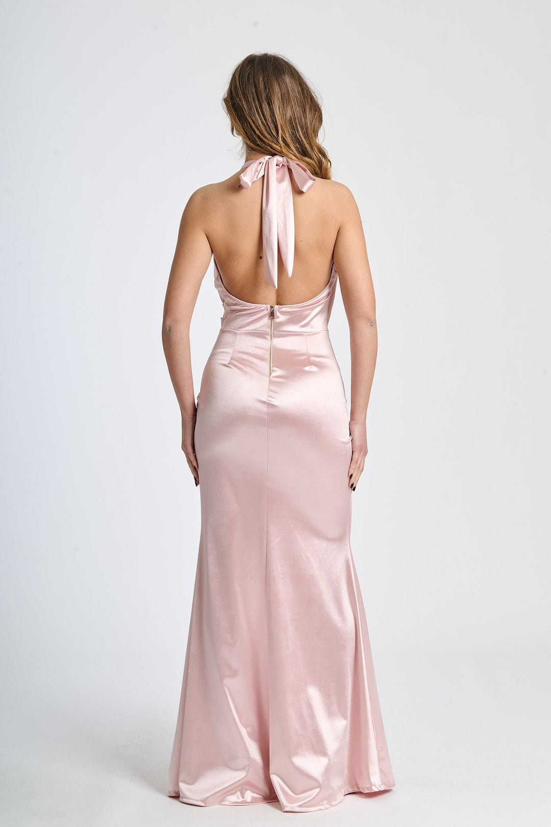 Draped Satin Dress with American Neckline Aria