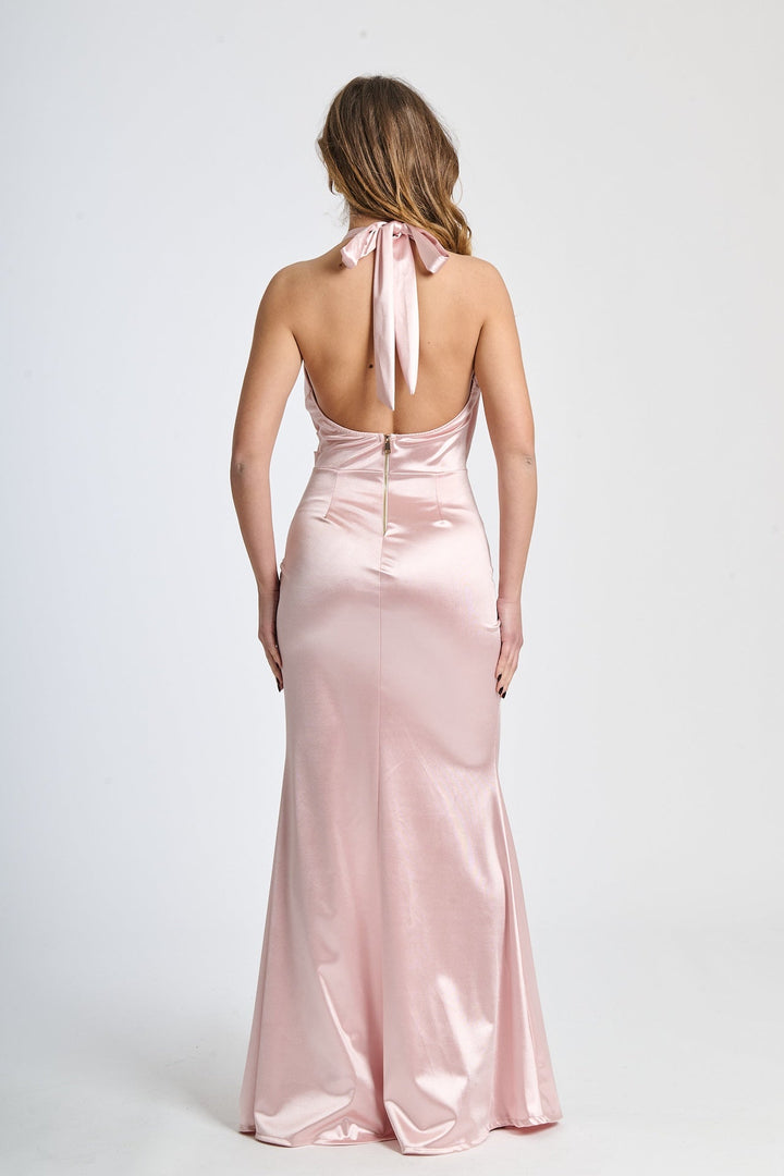 Draped Satin Dress with American Neckline Aria