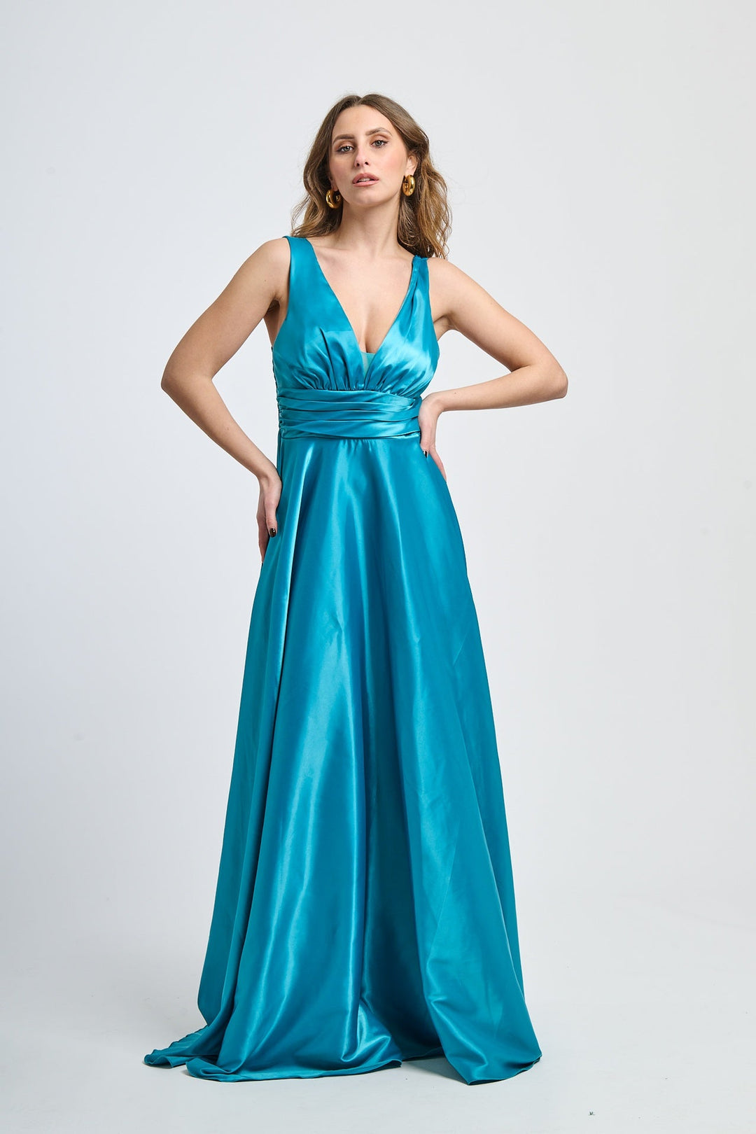 Maxi Satin Dress with V-Neck Sara