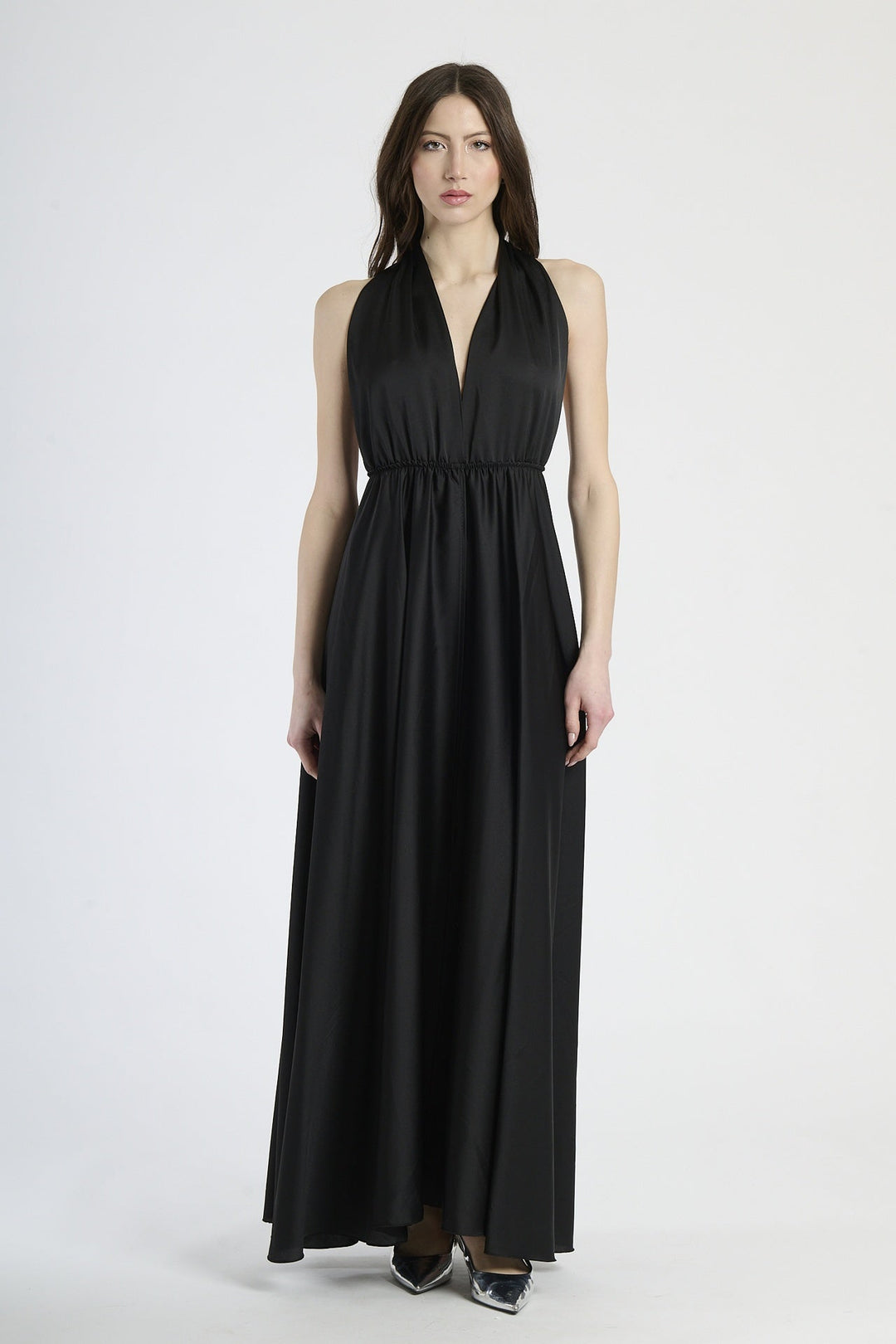 Long Satin Dress with Shoulder Strap and Open Back Pamela