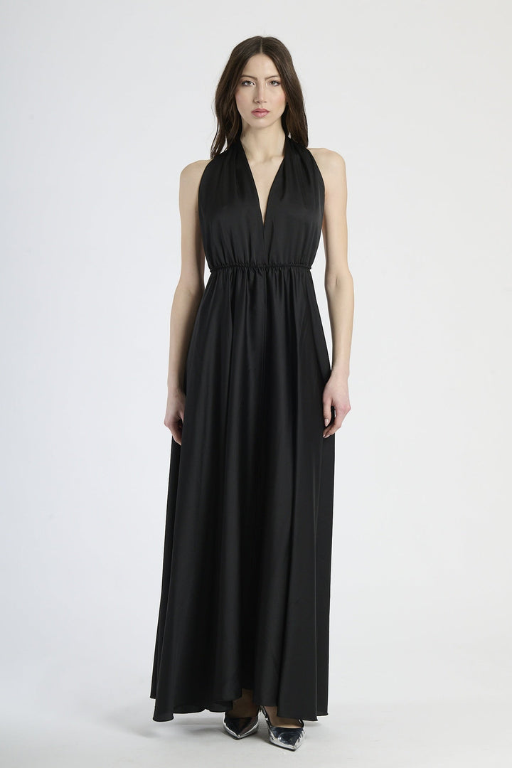Long Satin Dress with Shoulder Strap and Open Back Pamela