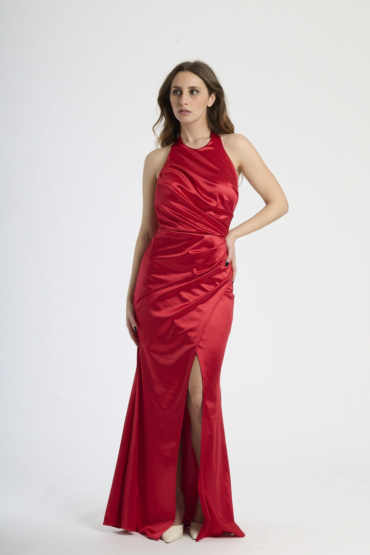 Draped Satin Dress with American Neckline Aria