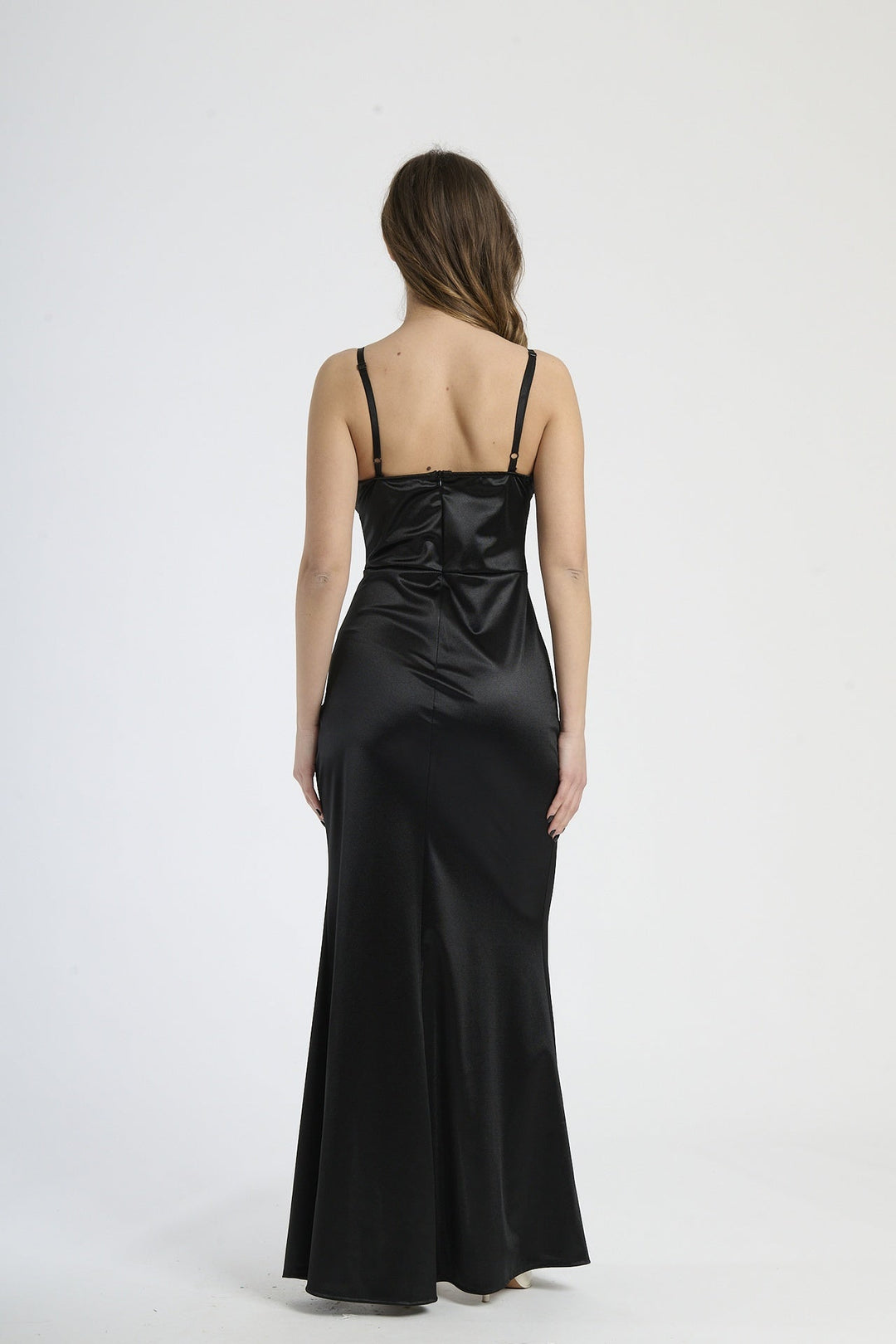 Satin dress with boned bodice and side slit Romina
