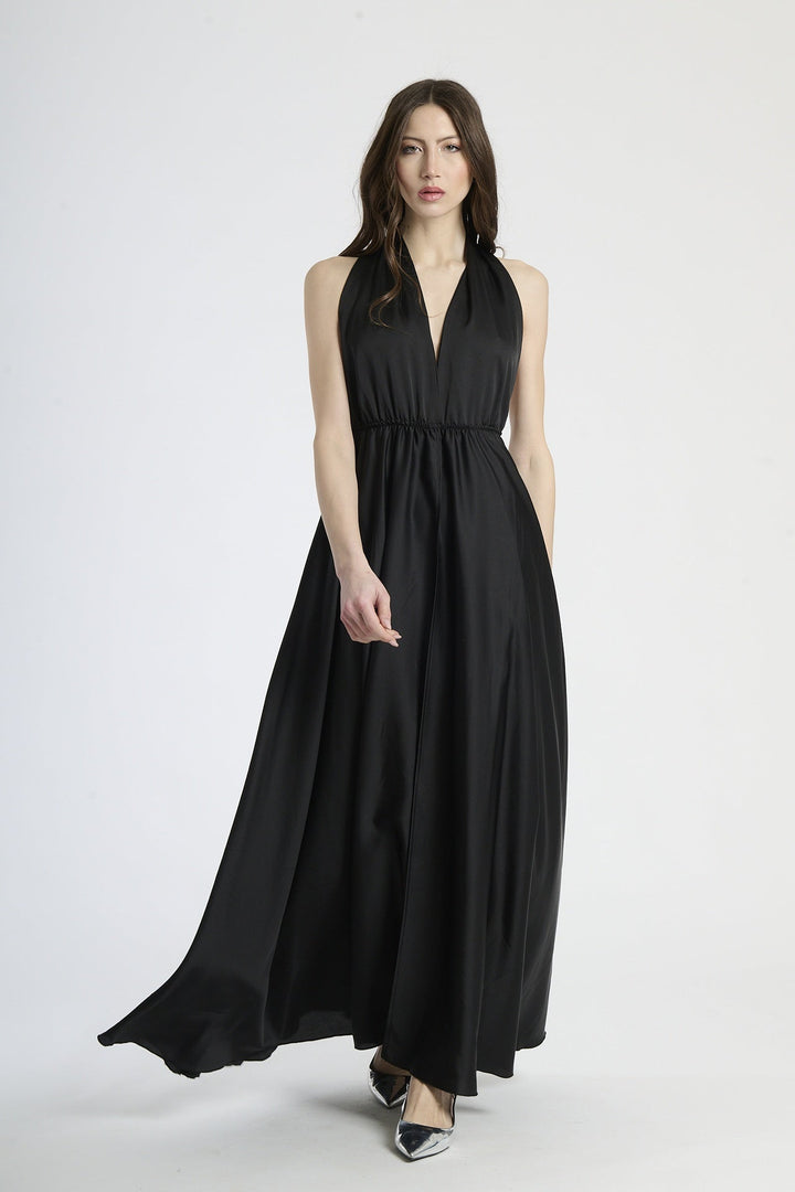 Long Satin Dress with Shoulder Strap and Open Back Pamela