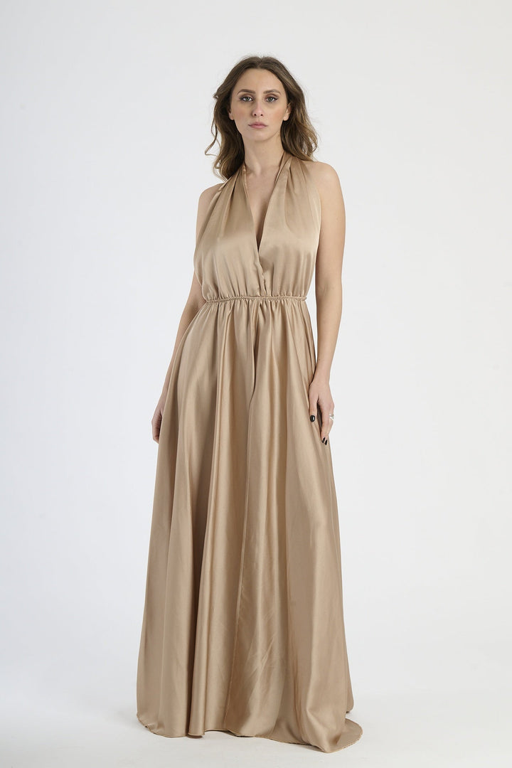 Long Satin Dress with Shoulder Strap and Open Back Pamela