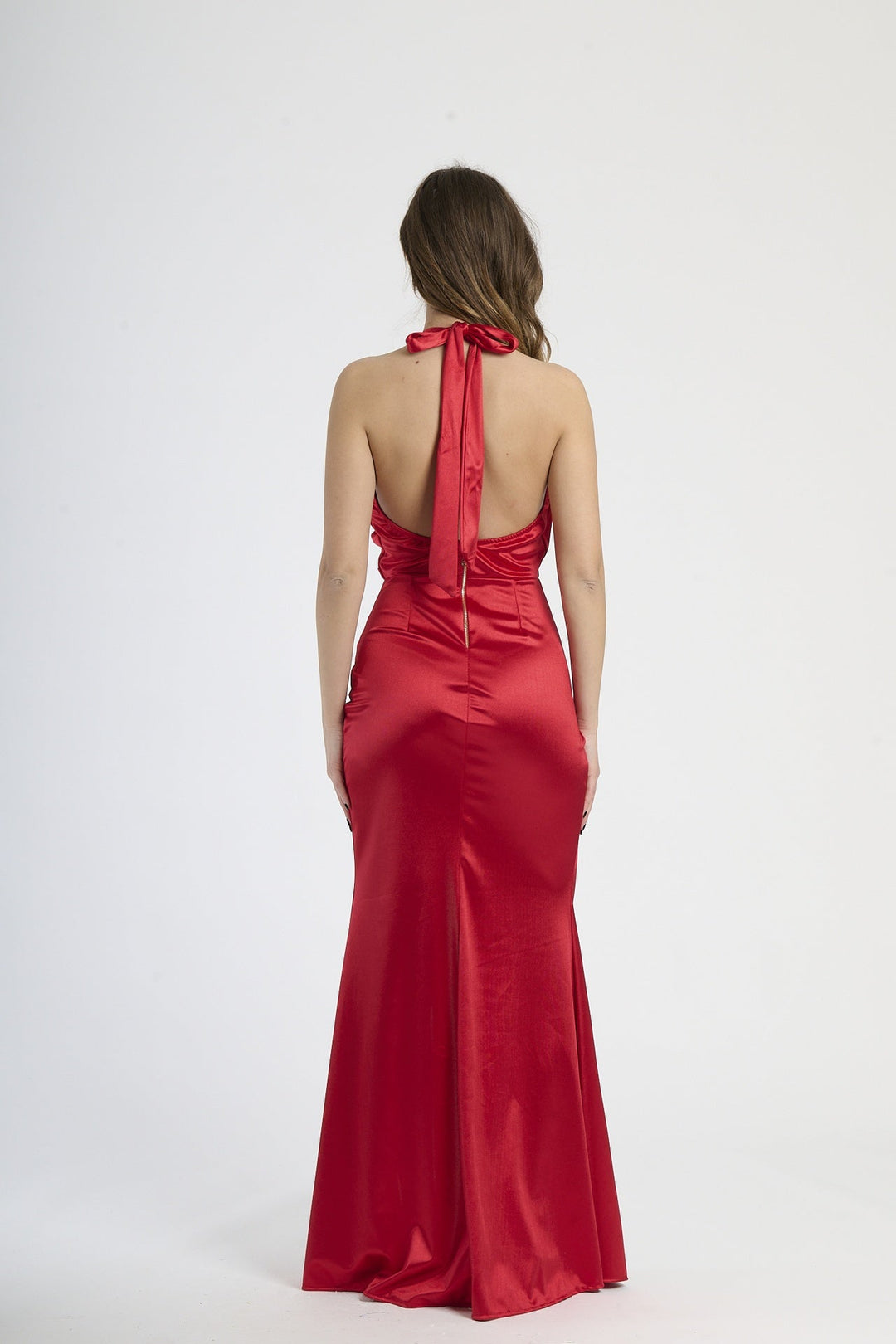 Draped Satin Dress with American Neckline Aria