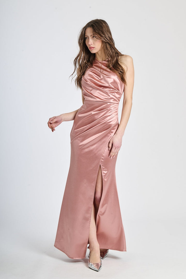 Draped Satin Dress with American Neckline Aria