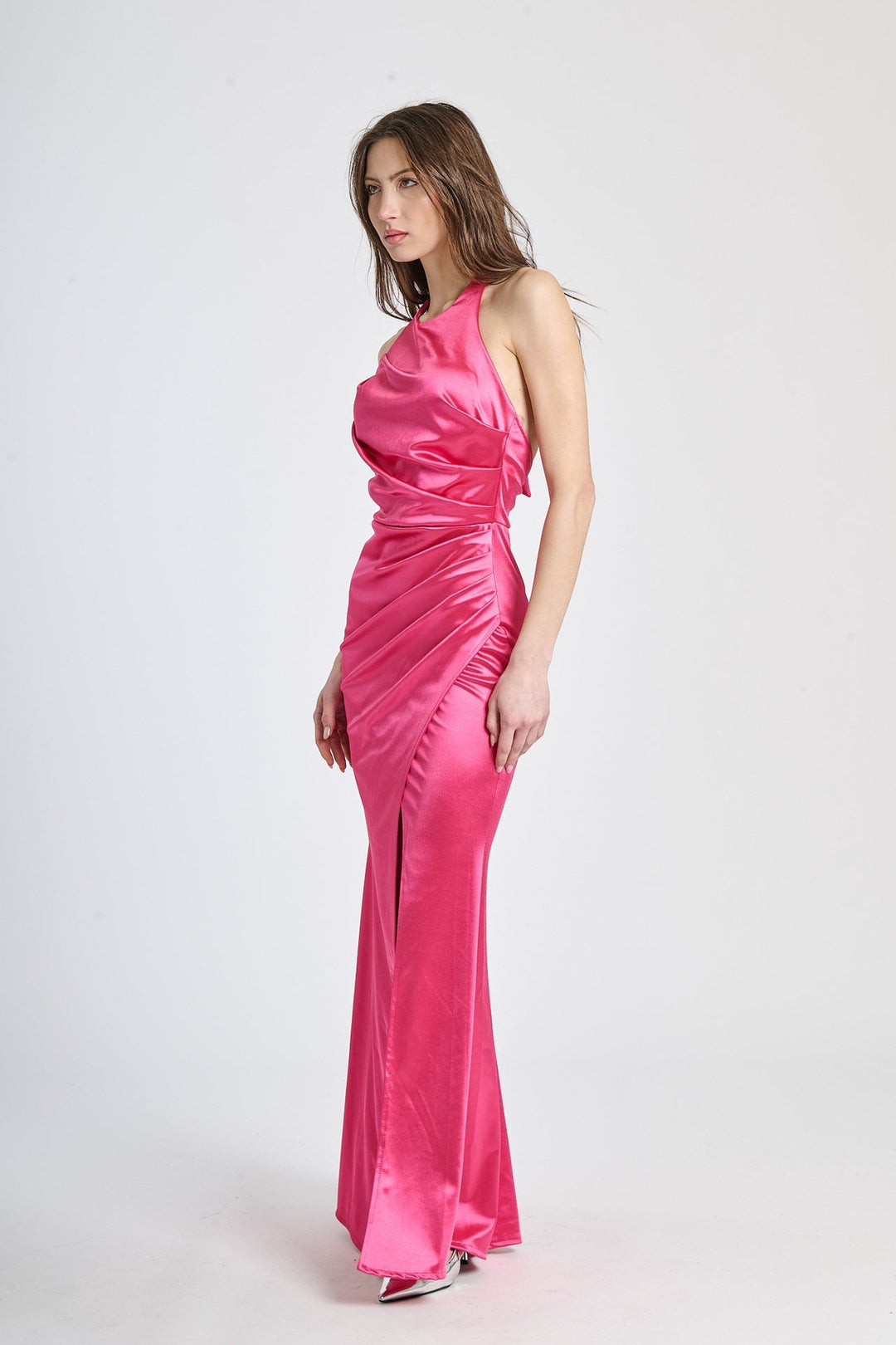 Draped Satin Dress with American Neckline Aria