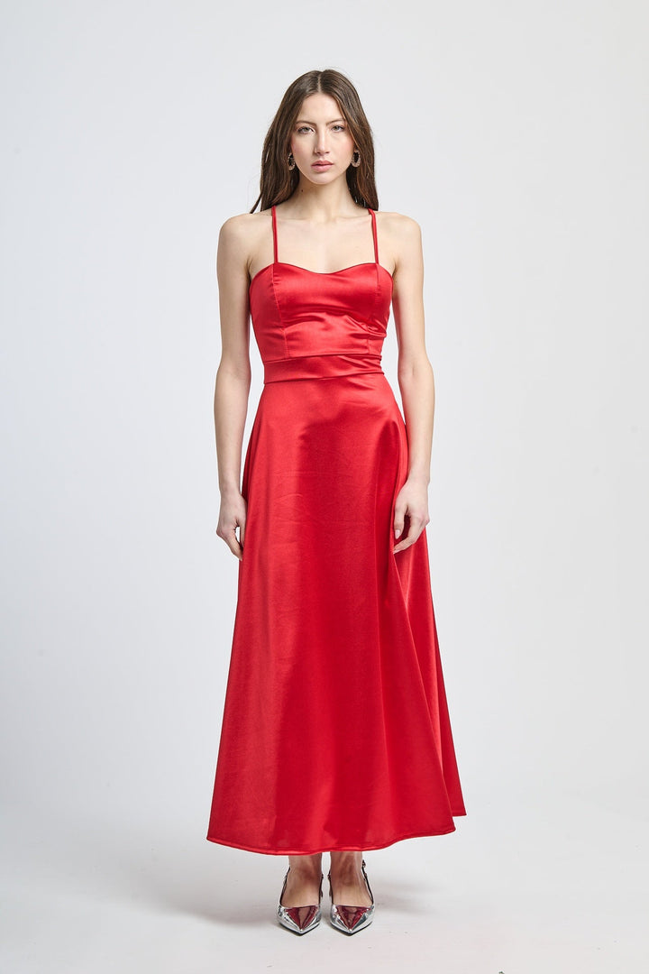 Long satin dress with open back Eva