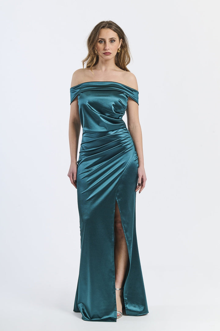 Draped Off-Shoulder Dress Light Blue