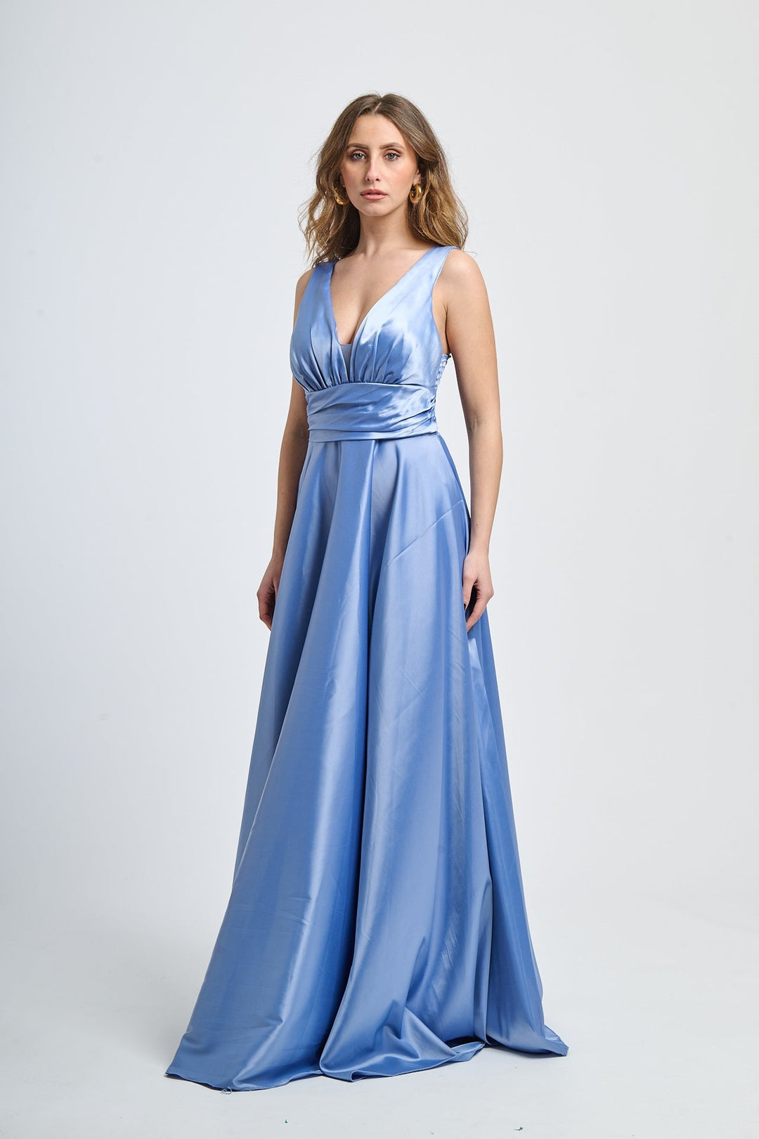 Maxi Satin Dress with V-Neck Sara