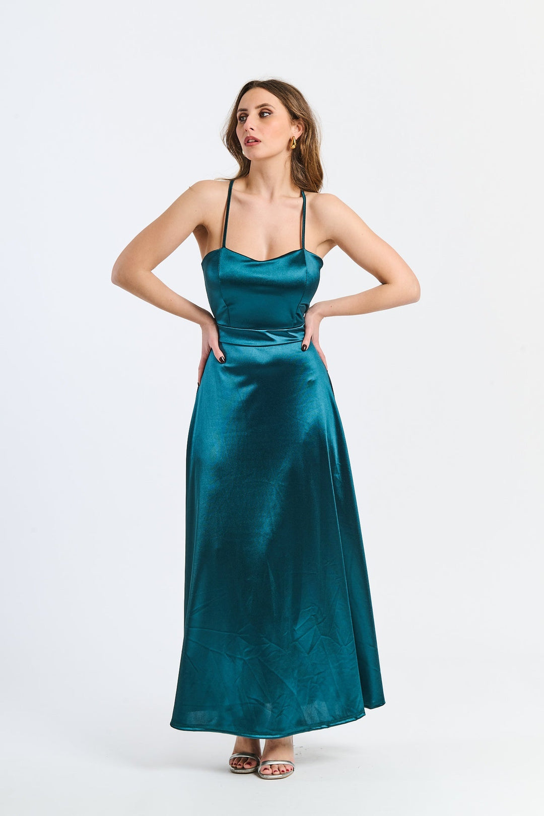 Long satin dress with open back Eva